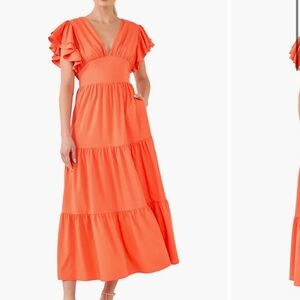 Flutter Sleeve Cutout Midi Dress